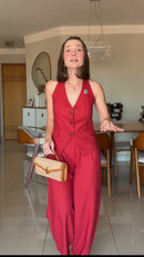 Conjunto Colete e Calça Pantalona Vermelho - Vermelho - frente