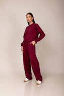 Conjunto Moletom Cropped Wide Leg - Bordô - frente