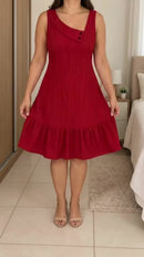 Vestido Midi Regata com Babado - Vermelho - frente