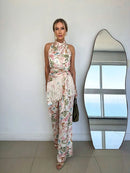 Conjunto Bianca em Cetim com Lenço de Franjas - Floral - frente