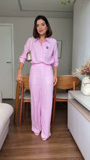 Conjunto Camisa e Calça Pantalona Rosa - Rosa - frente