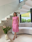 Conjunto com Pregas na Saia em Linho - Rosa - frente