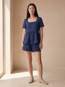 Conjunto Bata Amélia e Shorts Dora em Linho - Azul Marinho - frente