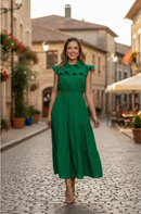 Vestido Midi Maite Forrado em Linho - Verde - frente
