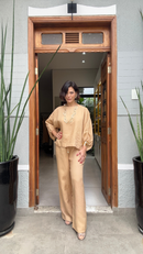 Conjunto Biella em Linho Puro - Dourado - frente
