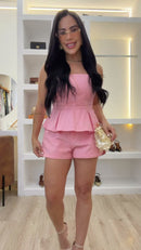 Conjunto Tomara que Caia Peplum e Short Rosa - Rosa - frente
