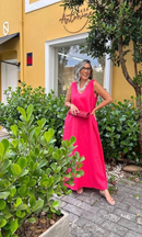 Vestido Paula em Linho - Pink - frente