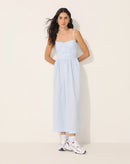 Vestido Midi Evasê Lequinha com Bolso em Algodão - Azul Claro - frente