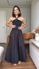 Conjunto Top Frente Única e Saia Longa Preto - Preto - frente