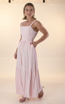 Vestido Sofia em Linho Lavado - Rosa Claro - frente