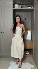 Vestido Midi Sarja Tomara que Caia Saia Franzida - Off White - frente