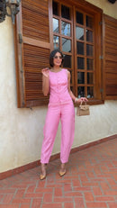Conjunto Colete com Renda e Calça Rosa - Rosa - frente