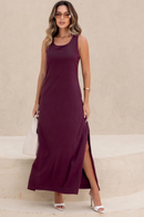Vestido Longo Regata Donatela em Viscolinho - Roxo - frente