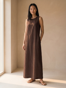 Vestido Midi Alice em Linho - Marrom - frente