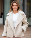 Jaqueta Feminina de Couro Peluciada Oversized Inverno Flamew - Off White - frente