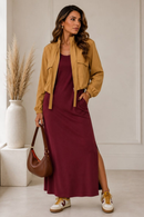 Vestido Longo Regata Donatela em Viscolinho - Bordô - frente