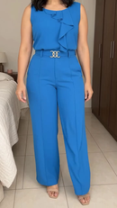 Conjunto Alfaiataria Calça Pantalona - Azul - frente