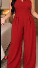 Macacão Longo Pantalona Decote Vazado Vermelho - Vermelho - frente