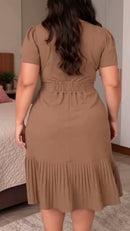 Vestido Midi Plissado com Cinto - Caramelo - costas