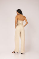 Conjunto Top Strapless e Calça Pantalona - Off White - costas