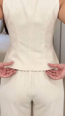 Conjunto Colete com Zíper e Pantalona - Off White - costas