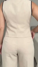 Conjunto Colete e Calça Alfaiataria - Bege - costas
