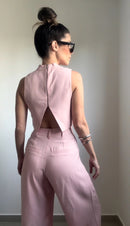 Conjunto 100% Liocel Cropped e Calça Pantalona - Rosa - costas