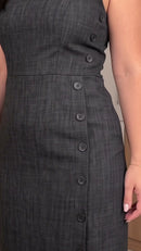 Vestido Midi Linho com Botões - Chumbo - detalhe