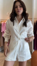 Conjunto 100% Linho Lutecia - Branco - detalhe