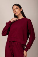 Conjunto Moletom Cropped Wide Leg - Bordô - detalhe