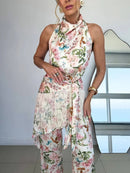 Conjunto Bianca em Cetim com Lenço de Franjas - Floral - detalhe