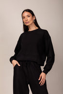 Conjunto Moletom Cropped Wide Leg - Preto - detalhe