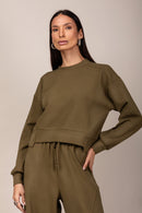 Conjunto Moletom Cropped Wide Leg - Verde - detalhe