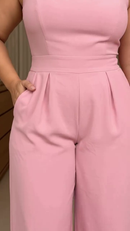 Macacão Longo Acinturado com Bolso - Rosa - detalhe
