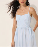 Vestido Midi Evasê Lequinha com Bolso em Algodão - Azul Claro - detalhe