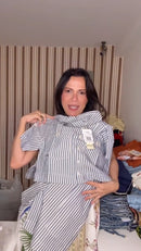 Conjunto Bermuda com Cropped Camisa - Listrado Azul - detalhe
