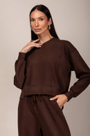 Conjunto Moletom Cropped Wide Leg - Marrom - detalhe