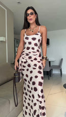 Vestido Longo Alcinha Animal Print com Amarração - Animal Print - frente