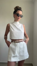 Conjunto Cropped Gola Alta e Shortsaia Branco - Branco - frente