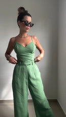 Conjunto Monocromático Calça Alfaiataria e Cropped - Verde - frente