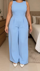Macacão Longo Acinturado com Bolso - Azul Claro - frente