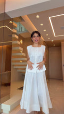 Conjunto Colete e Saia Longa Evasê 100% Linho Off White - Off White - frente