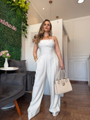 Macacão Pantalona Antonela em Linho com Bojo - Off White - frente