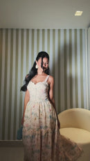 Vestido Longo Alcinha Estampado Floral com Babados - Floral Rosê - frente