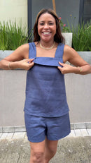 Conjunto Regata e Short 100% Linho - Azul Marinho - frente