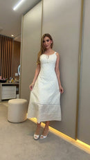 Vestido Midi Laise Alças Largas Off White - Off White - frente