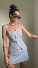 Shortsaia Listrado com Blusa Colete - Azul Listrado - frente