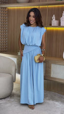 Vestido Longo Cintura Marcada Poliamida - Amarelo - frente