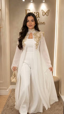 Conjunto Macacão e Capa com Renda Dourada Off White - Off White - frente