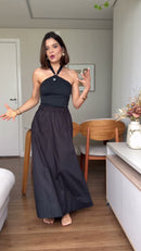 Conjunto Top Frente Única e Saia Longa Preto - Preto - frente